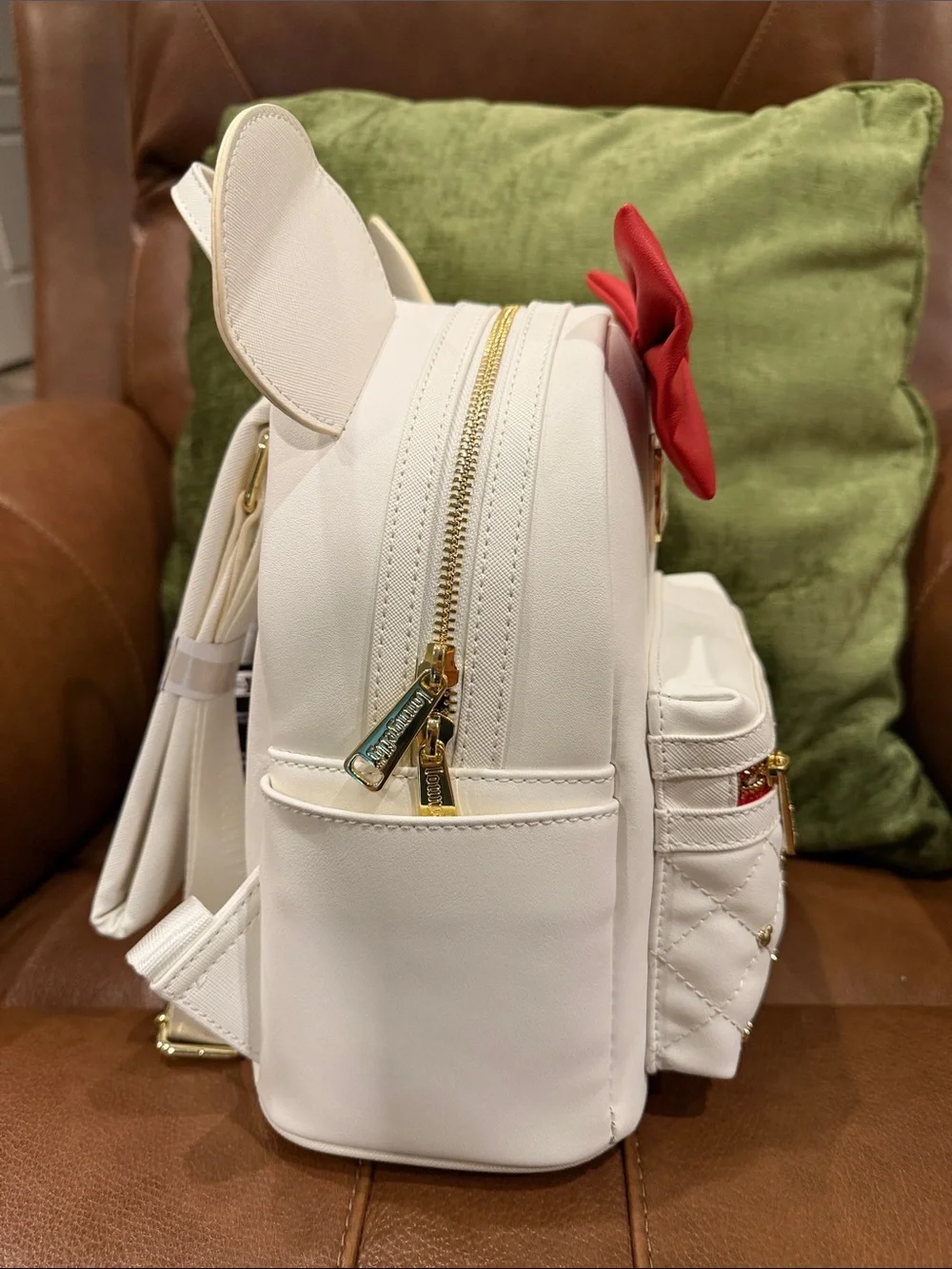 Loungefly White Minnie Ear Mini Backpack with Red Bow Accent